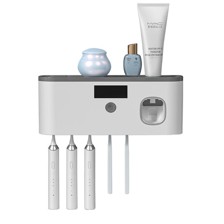 Porte-brosse à dents UV intelligent mural avec distributeur de dentifrice – Désinfection 99,99%