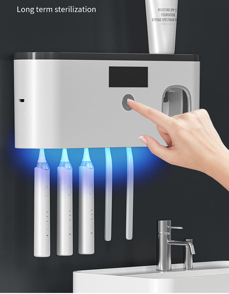 Porte-brosse à dents UV intelligent mural avec distributeur de dentifrice – Désinfection 99,99%
