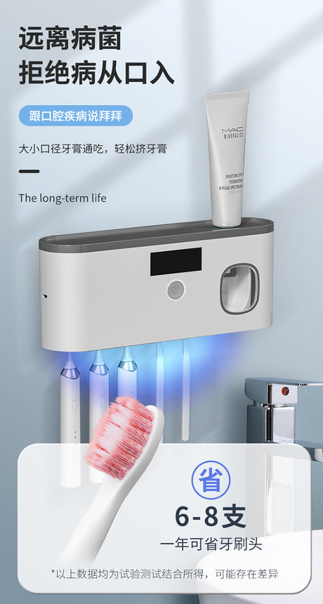Porte-brosse à dents UV intelligent mural avec distributeur de dentifrice – Désinfection 99,99%