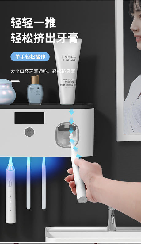 Porte-brosse à dents UV intelligent mural avec distributeur de dentifrice – Désinfection 99,99%
