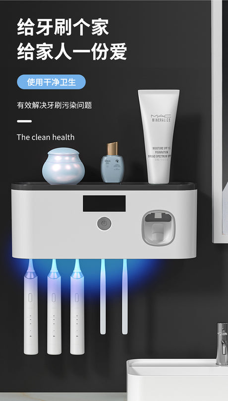 Porte-brosse à dents UV intelligent mural avec distributeur de dentifrice – Désinfection 99,99%