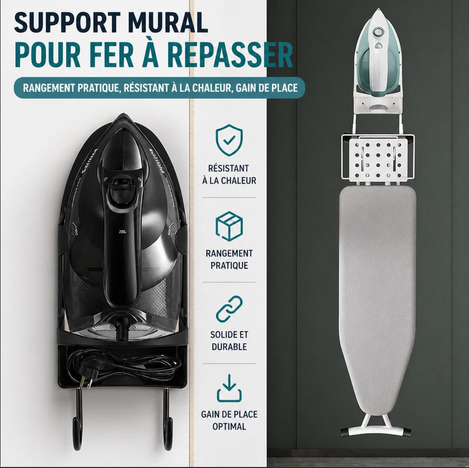 Support mural pour fer à repasser et planche – rangement gain de place résistant à la chaleur